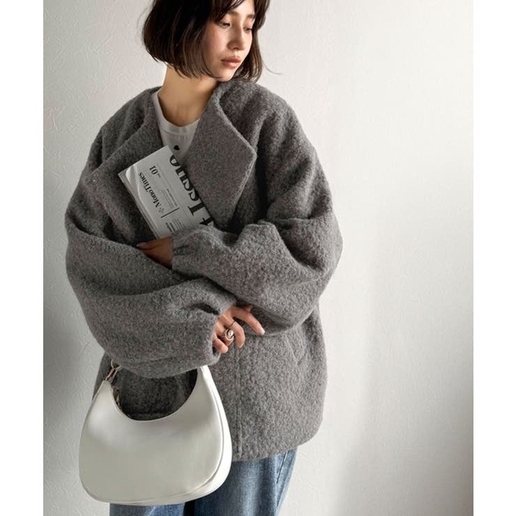 たっぽりコクーンシルエットでちょこっとガーリー見せ。ノーカラーコクーンボアコート… | Classical Elf  | 詳細画像15 