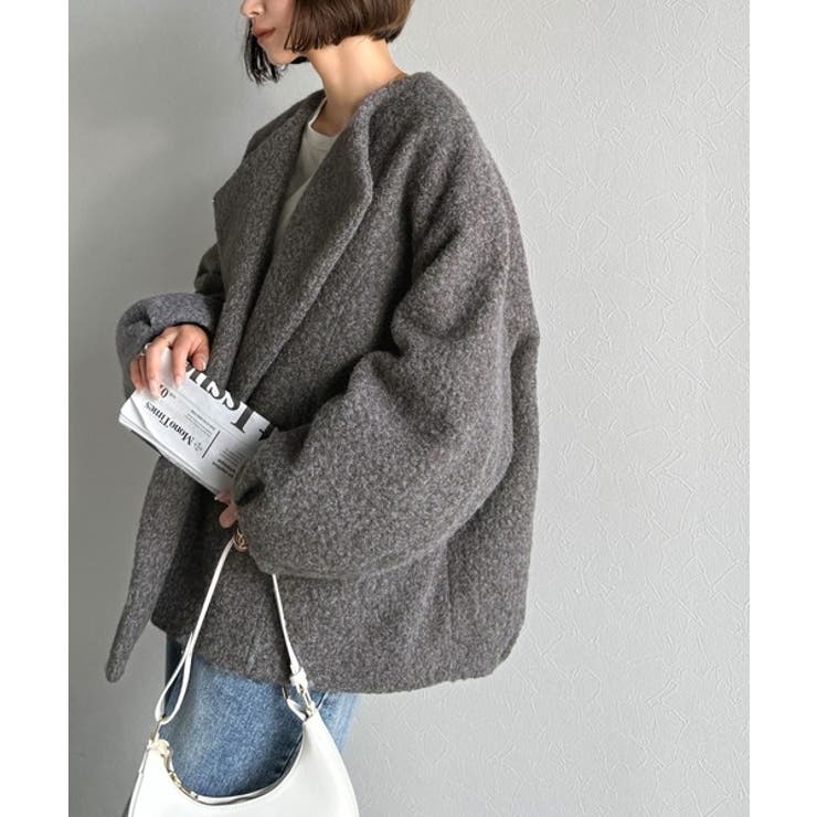 たっぽりコクーンシルエットでちょこっとガーリー見せ。ノーカラーコクーンボアコート… | Classical Elf  | 詳細画像16 