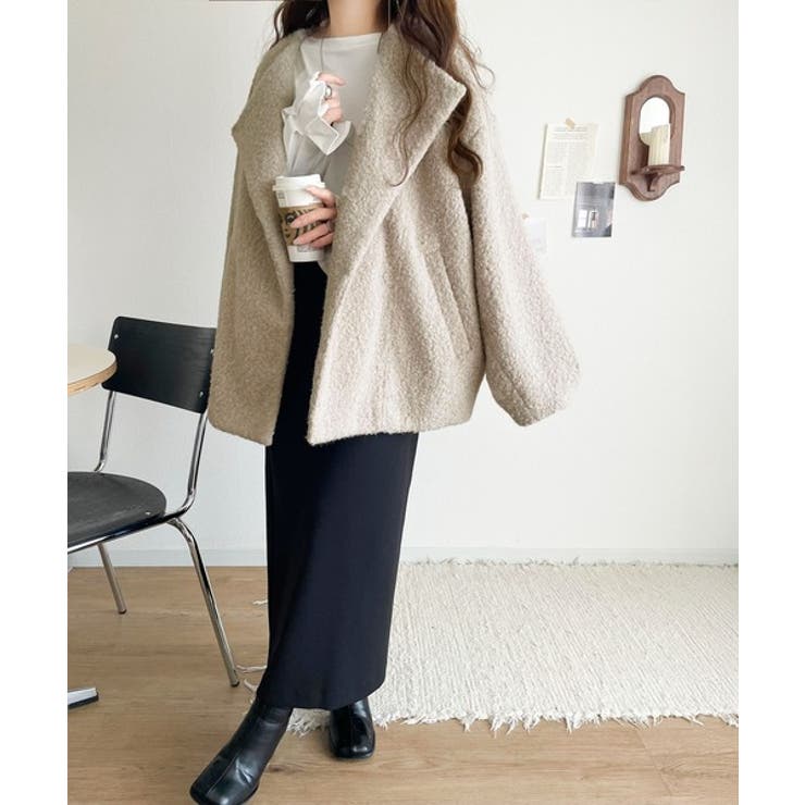 たっぽりコクーンシルエットでちょこっとガーリー見せ。ノーカラーコクーンボアコート… | Classical Elf  | 詳細画像3 