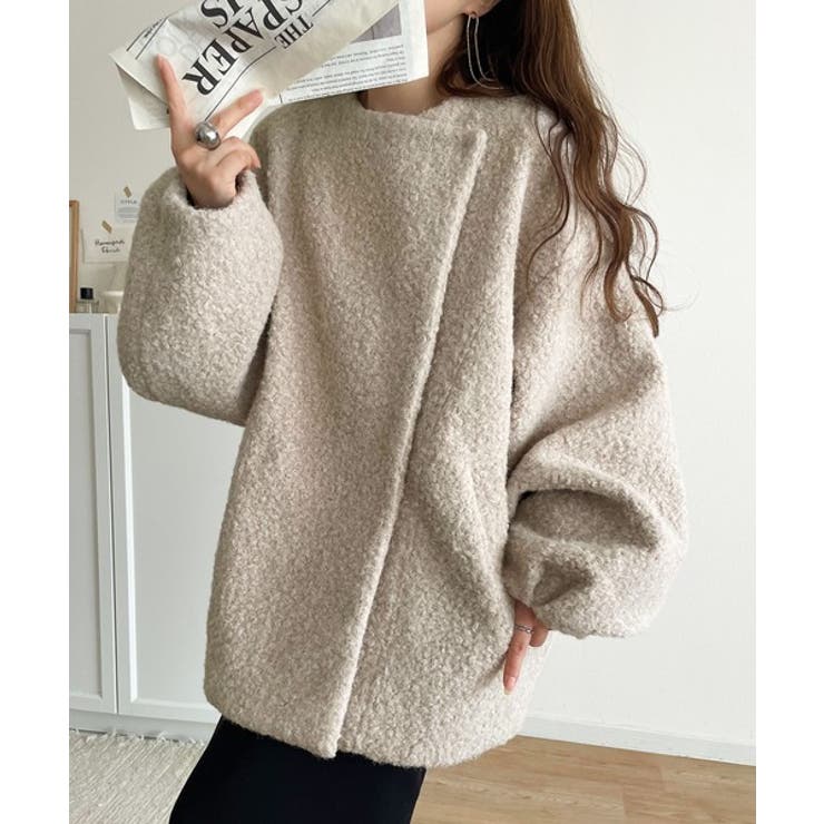 たっぽりコクーンシルエットでちょこっとガーリー見せ。ノーカラーコクーンボアコート… | Classical Elf  | 詳細画像4 