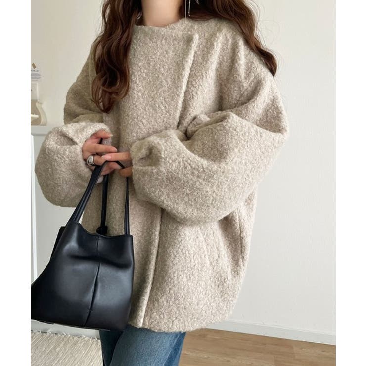 たっぽりコクーンシルエットでちょこっとガーリー見せ。ノーカラーコクーンボアコート… | Classical Elf  | 詳細画像5 