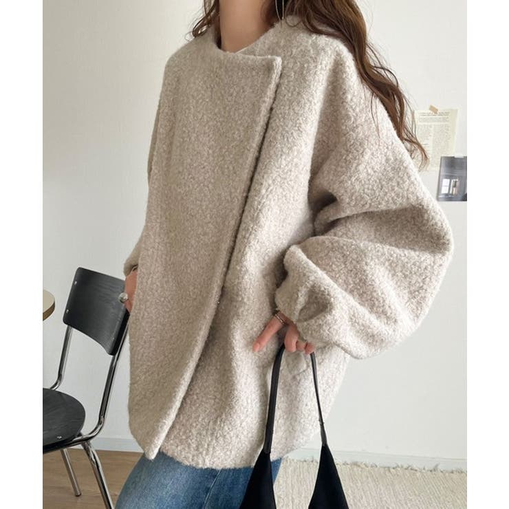 たっぽりコクーンシルエットでちょこっとガーリー見せ。ノーカラーコクーンボアコート… | Classical Elf  | 詳細画像6 