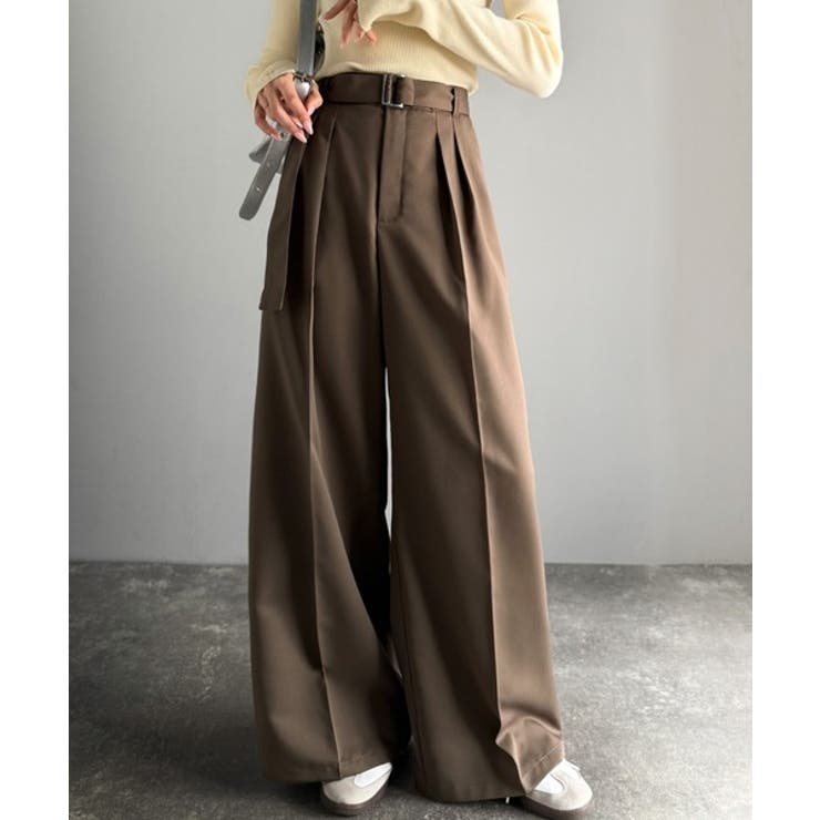 ブラウン | 美脚も、こなれ感も！一本で叶う♪大人のワイドパンツ。ベルテッドワイドイージースラ… | Classical Elf 