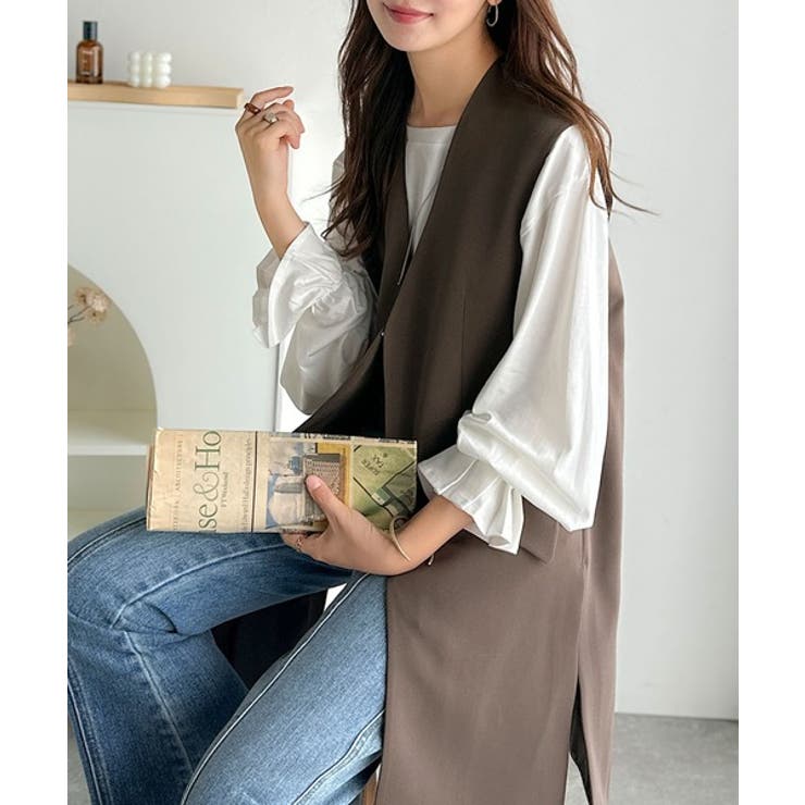 ブラウン | 足し算でファッションを楽しむ♪大人のレイヤードアイテム。フラップポケット付きロン… | Classical Elf 