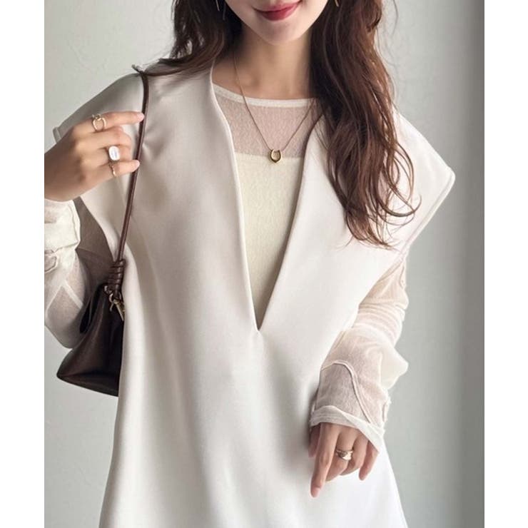 アイボリー | 大人の抜け感スタイル◎ディープキーネックベスト(セットアップ可能) | Classical Elf 