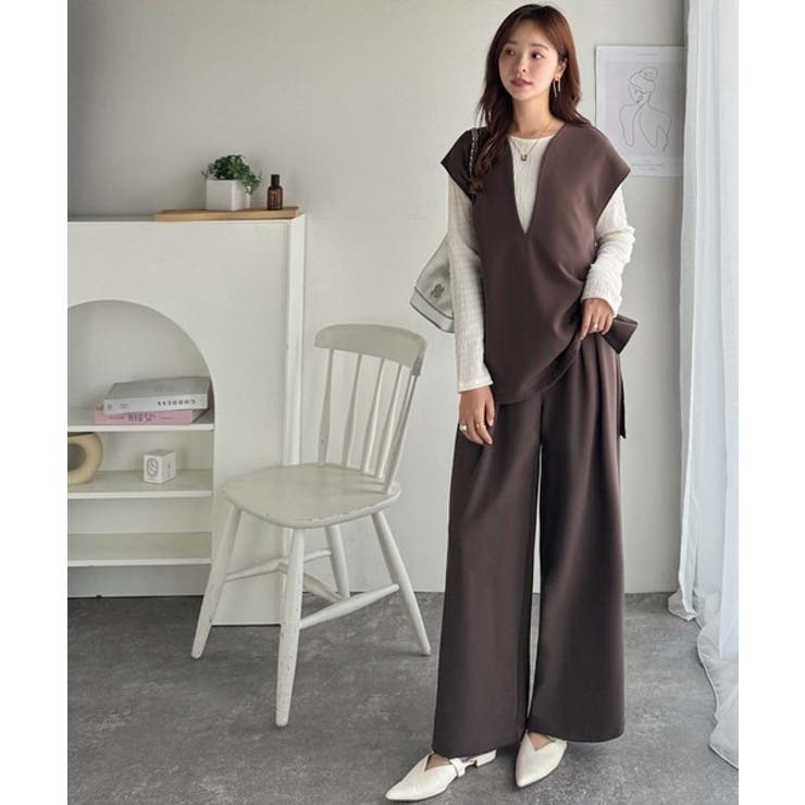 大人の抜け感スタイル◎ディープキーネックベスト(セットアップ可能) | Classical Elf  | 詳細画像28 