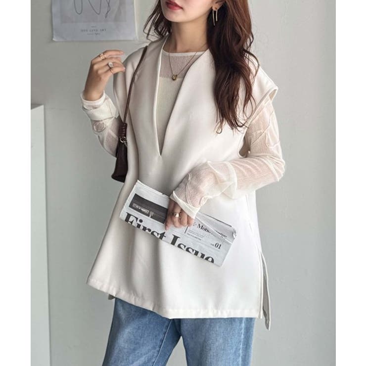 大人の抜け感スタイル◎ディープキーネックベスト(セットアップ可能) | Classical Elf  | 詳細画像2 