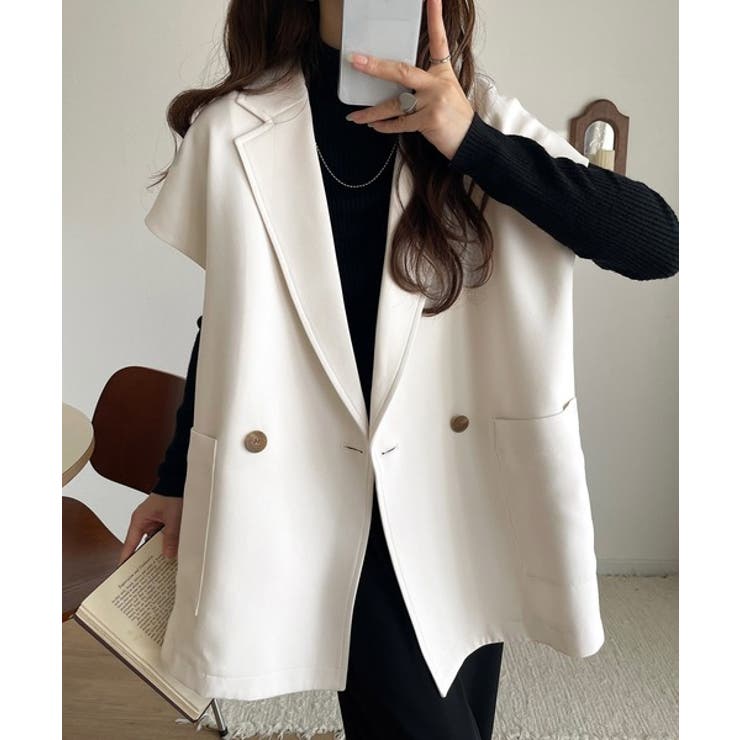 アイボリー | 秋コーデの入り口にぴったりの一品。テーラードダブルジレベスト(セットアップ可能) | Classical Elf 