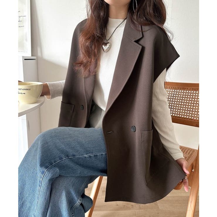 ブラウン | 秋コーデの入り口にぴったりの一品。テーラードダブルジレベスト(セットアップ可能) | Classical Elf 