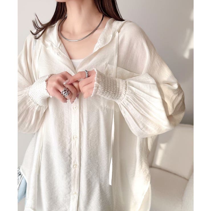【新品未使用】LIDNM☆シアーシャツ☆M☆白 接触冷感機能付き】冷感＆シアー素材で涼しく彩る。胸刺繍フード付き