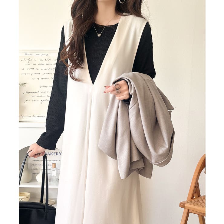 アイボリー | 落ち感が美しい。抜け感レイヤードも叶う、上品カットジョーゼットワンピース（ロング… | Classical Elf 