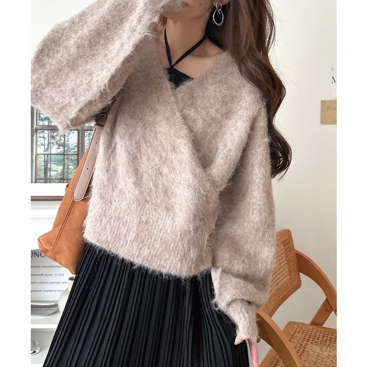 モカ×ブラック | これでコーデ完成の優秀セット！カシュクールウール混ニット×キャミワンピース（セッ… | Classical Elf 