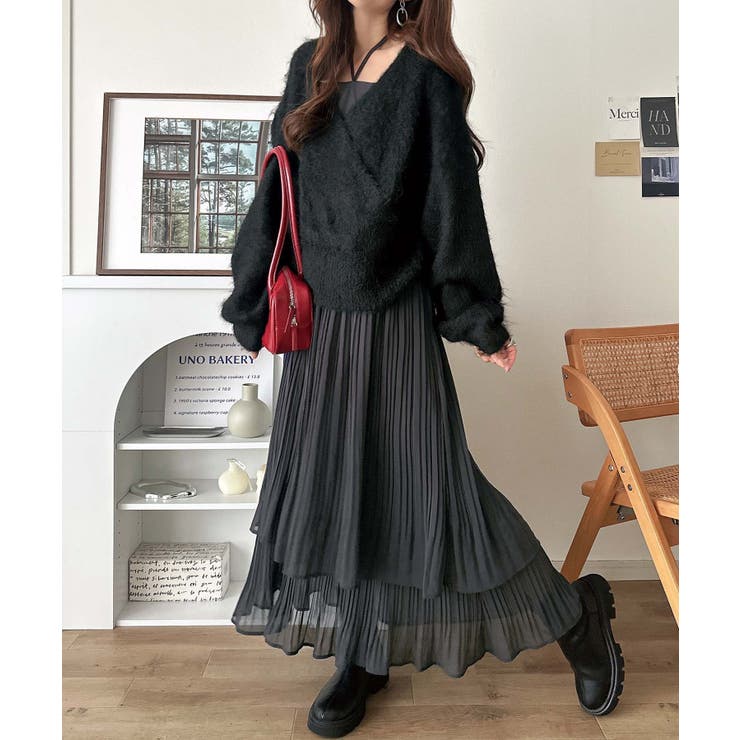 これでコーデ完成の優秀セット！カシュクールウール混ニット×キャミワンピース（セッ… | Classical Elf  | 詳細画像2 