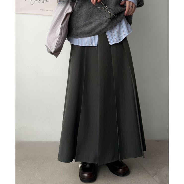 縦ラインですらっと魅せ。動くたび綺麗。ツイル太プリーツロングスカート（裏地付き） | Classical Elf  | 詳細画像11 