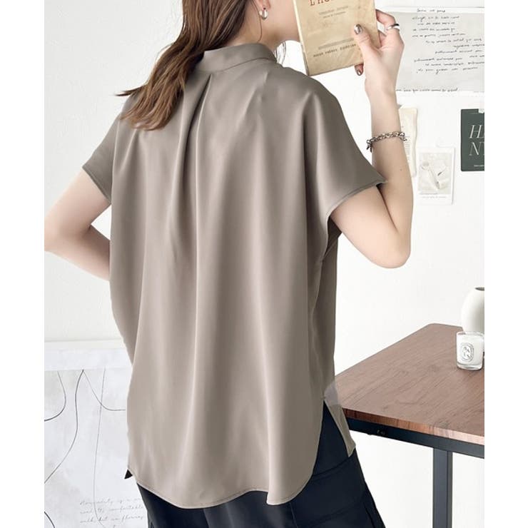 着まわし万能な大人トップス。比翼バンドカラーフレンチスリーブシャツ | Classical Elf  | 詳細画像15 