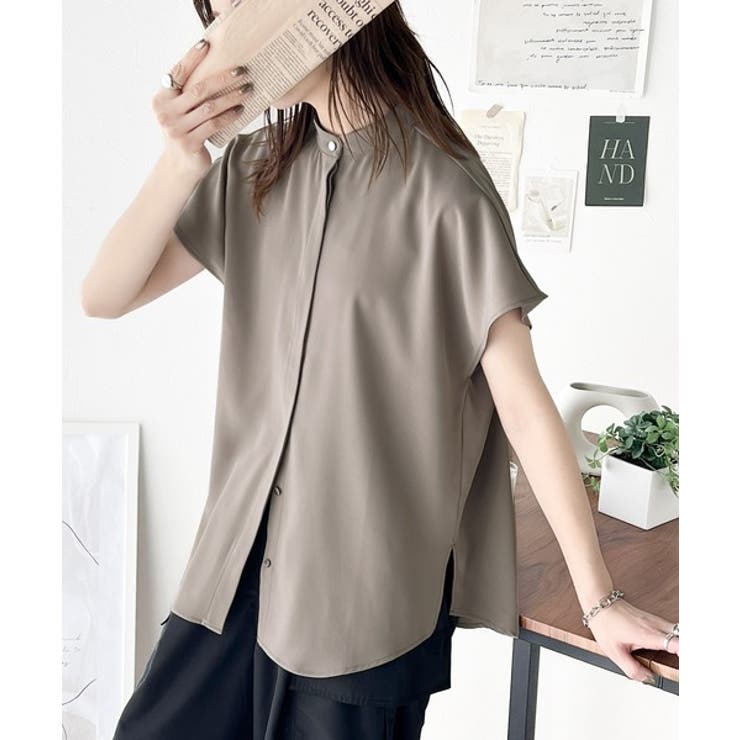 着まわし万能な大人トップス。比翼バンドカラーフレンチスリーブシャツ | Classical Elf  | 詳細画像16 