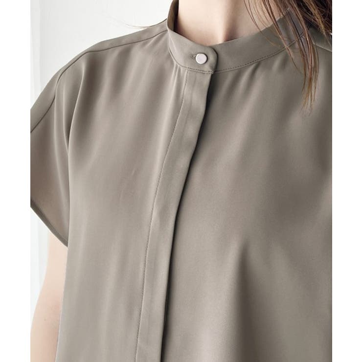 着まわし万能な大人トップス。比翼バンドカラーフレンチスリーブシャツ | Classical Elf  | 詳細画像17 