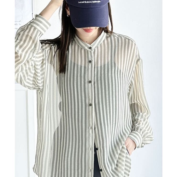 ブラック | 【冷房・ 紫外線・日焼け対策】コーデに抜け感を演出。シアーストライプシャツ | Classical Elf 