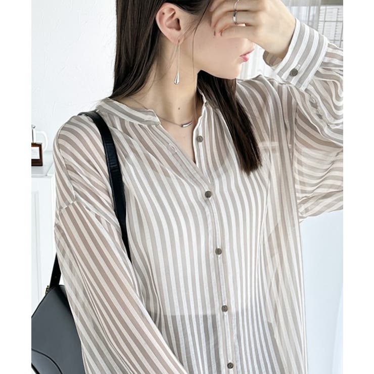 【冷房・ 紫外線・日焼け対策】コーデに抜け感を演出。シアーストライプシャツ | Classical Elf  | 詳細画像7 