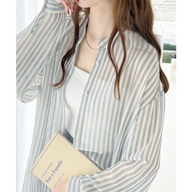 【冷房・ 紫外線・日焼け対策】コーデに抜け感を演出。シアーストライプシャツ | Classical Elf  | 詳細画像9 