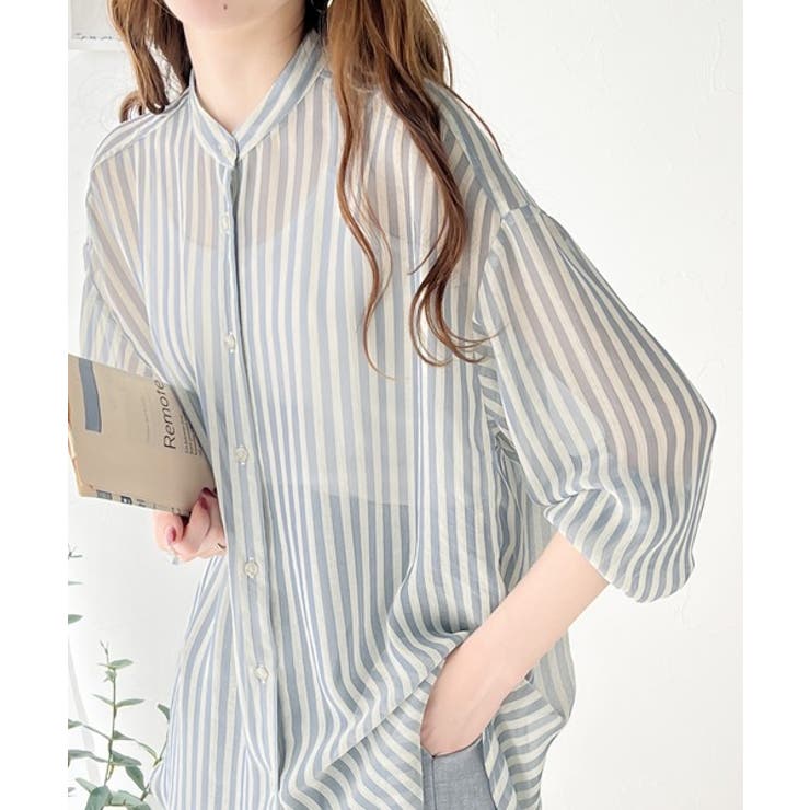 【冷房・ 紫外線・日焼け対策】コーデに抜け感を演出。シアーストライプシャツ | Classical Elf  | 詳細画像10 