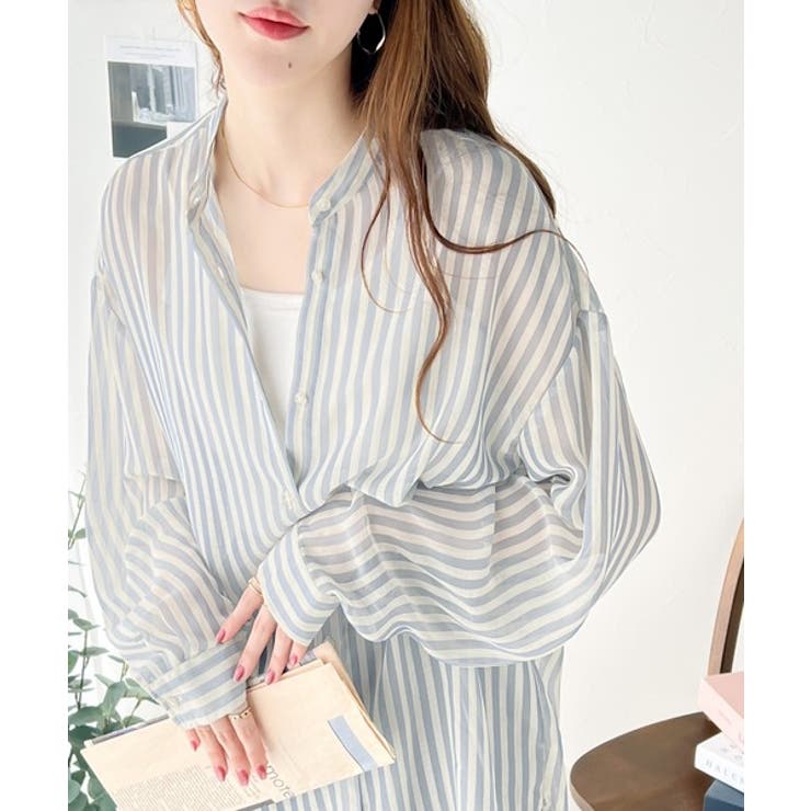 【冷房・ 紫外線・日焼け対策】コーデに抜け感を演出。シアーストライプシャツ | Classical Elf  | 詳細画像12 