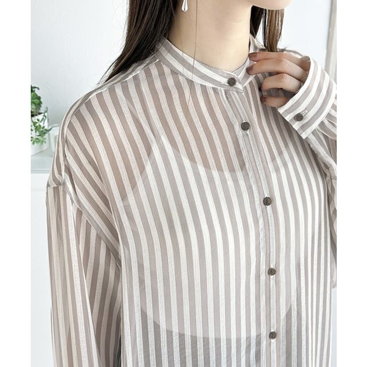 【冷房・ 紫外線・日焼け対策】コーデに抜け感を演出。シアーストライプシャツ | Classical Elf  | 詳細画像13 