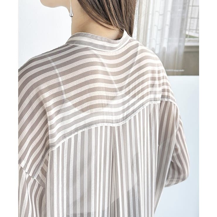 【冷房・ 紫外線・日焼け対策】コーデに抜け感を演出。シアーストライプシャツ | Classical Elf  | 詳細画像16 