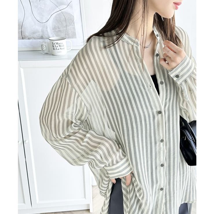 【冷房・ 紫外線・日焼け対策】コーデに抜け感を演出。シアーストライプシャツ | Classical Elf  | 詳細画像1 