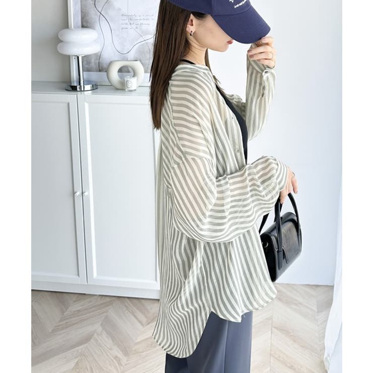 【冷房・ 紫外線・日焼け対策】コーデに抜け感を演出。シアーストライプシャツ | Classical Elf  | 詳細画像2 