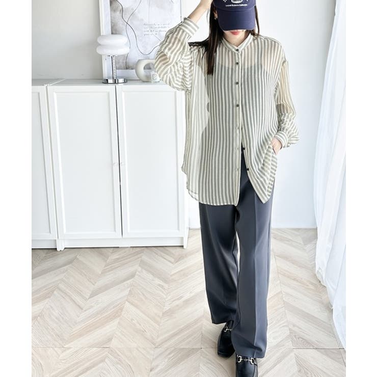 【冷房・ 紫外線・日焼け対策】コーデに抜け感を演出。シアーストライプシャツ | Classical Elf  | 詳細画像4 