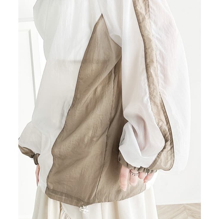 レトロ配色が今っぽ！胸刺繍配色シアー裾ドロストVネックプルオーバー | Classical Elf  | 詳細画像19 