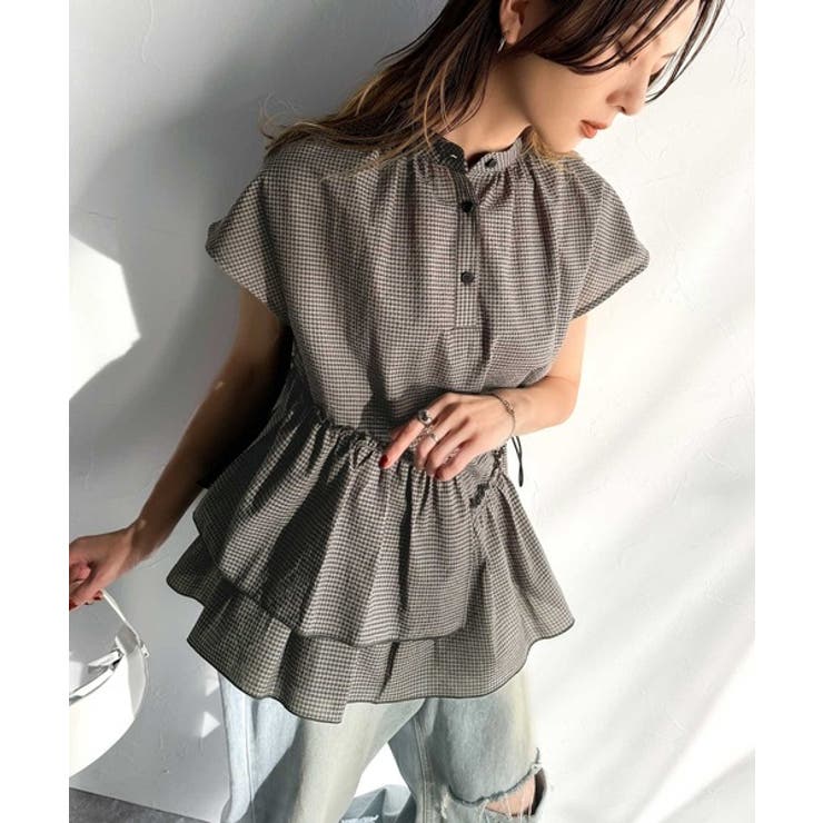 ブラック×ブラウン | 大人カジュアルに活躍。前後2wayサッカー素材アシンメトリーティアードフリルプル… | Classical Elf 