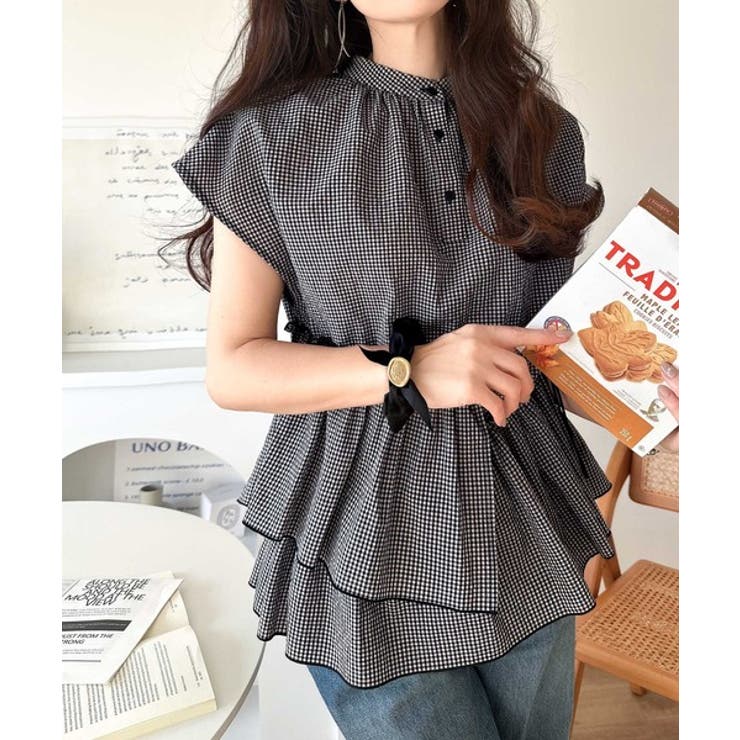 ブラック×チャコール | 大人カジュアルに活躍。前後2wayサッカー素材アシンメトリーティアードフリルプル… | Classical Elf 