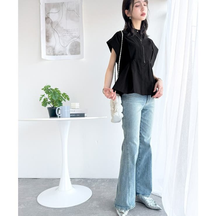 上品さとカジュアルのミックス。サッカー素材前後2wayバンドカラーウエストタック… | Classical Elf  | 詳細画像8 