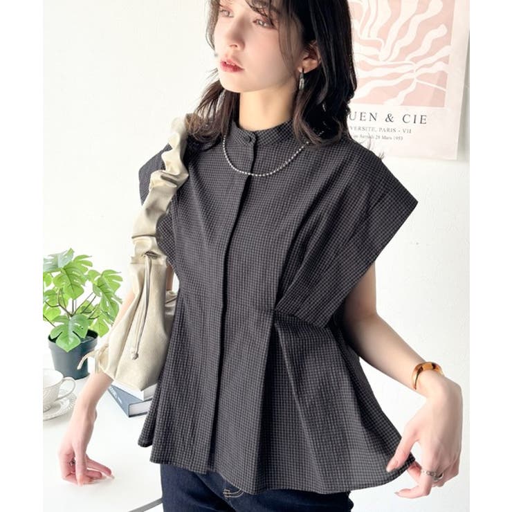 上品さとカジュアルのミックス。サッカー素材前後2wayバンドカラーウエストタック… | Classical Elf  | 詳細画像12 