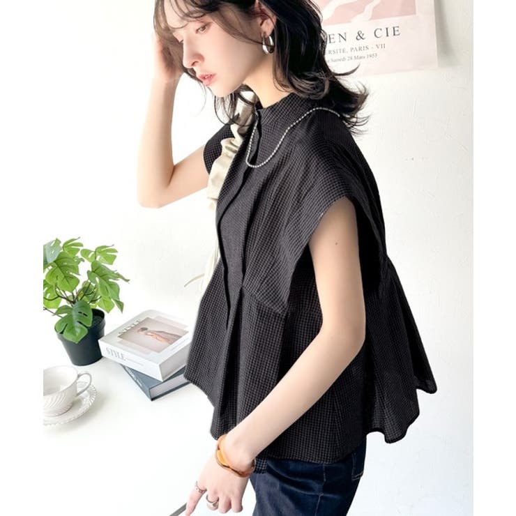 上品さとカジュアルのミックス。サッカー素材前後2wayバンドカラーウエストタック… | Classical Elf  | 詳細画像13 