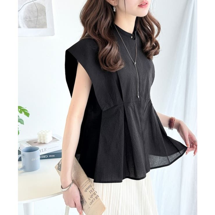 ブラック | 上品さとカジュアルのミックス。サッカー素材前後2wayバンドカラーウエストタック… | Classical Elf 