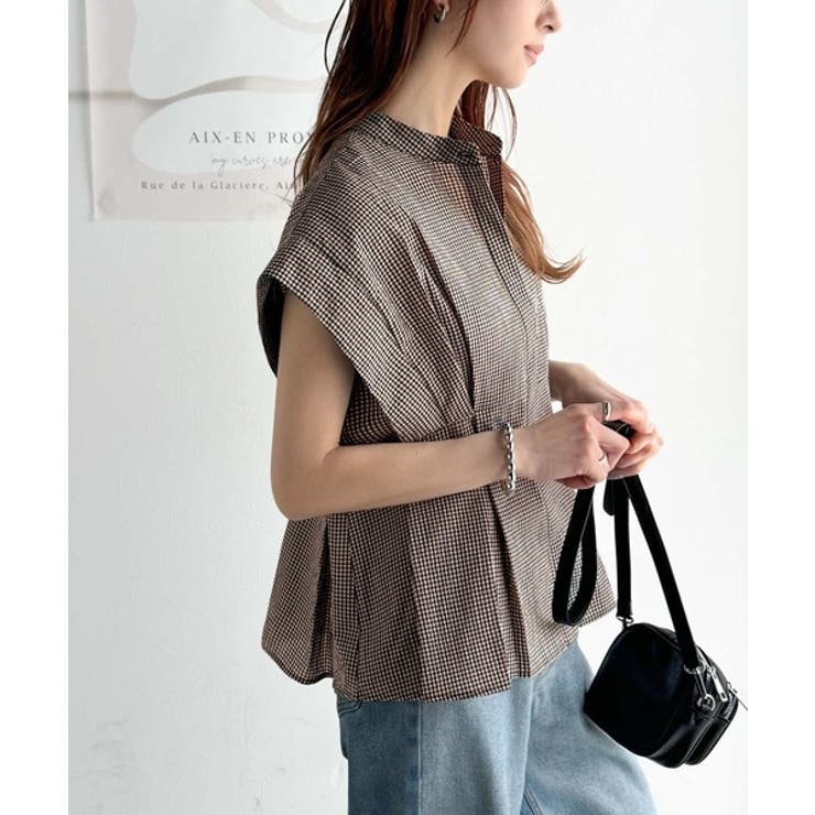 上品さとカジュアルのミックス。サッカー素材前後2wayバンドカラーウエストタック… | Classical Elf  | 詳細画像16 