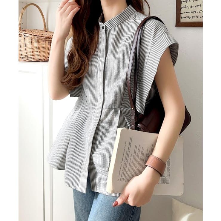 上品さとカジュアルのミックス。サッカー素材前後2wayバンドカラーウエストタック… | Classical Elf  | 詳細画像21 