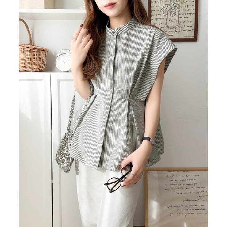 上品さとカジュアルのミックス。サッカー素材前後2wayバンドカラーウエストタック… | Classical Elf  | 詳細画像25 