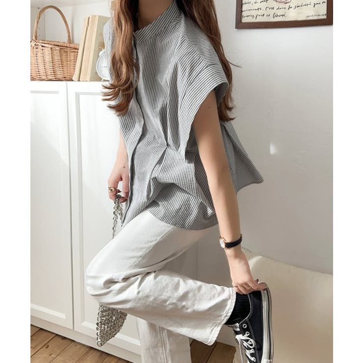 上品さとカジュアルのミックス。サッカー素材前後2wayバンドカラーウエストタック… | Classical Elf  | 詳細画像27 