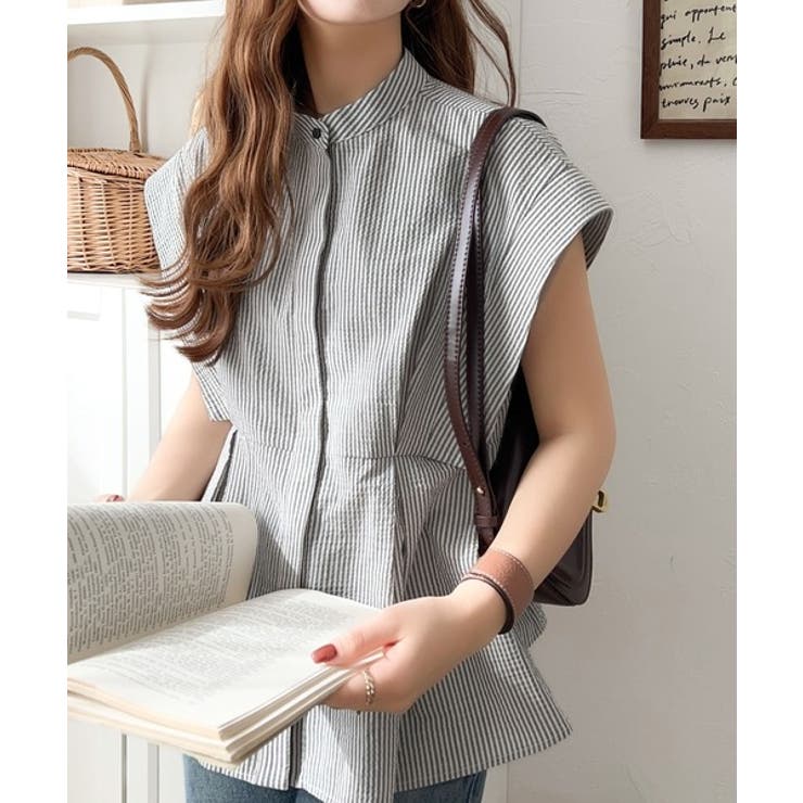 上品さとカジュアルのミックス。サッカー素材前後2wayバンドカラーウエストタック… | Classical Elf  | 詳細画像28 