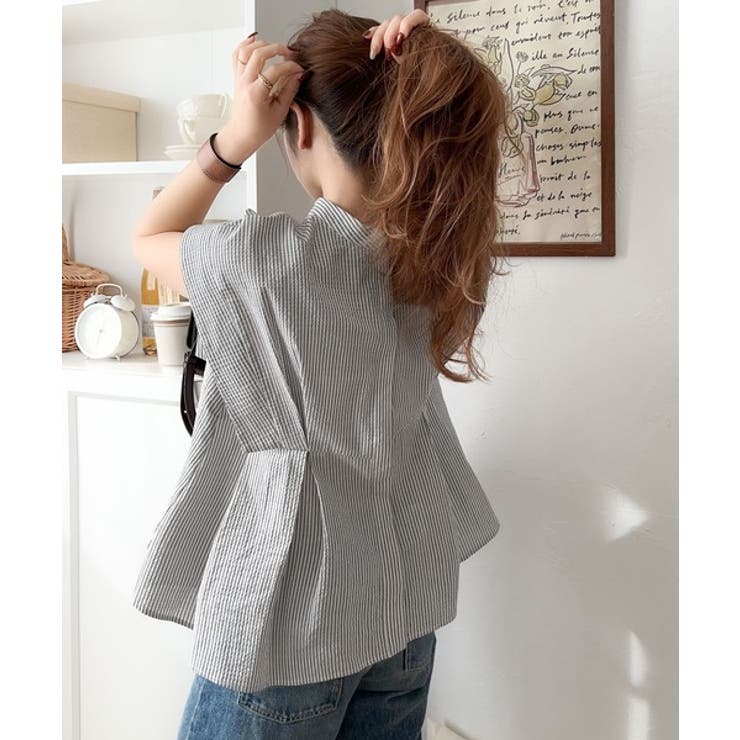 上品さとカジュアルのミックス。サッカー素材前後2wayバンドカラーウエストタック… | Classical Elf  | 詳細画像29 