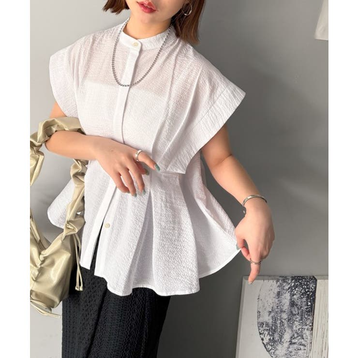 上品さとカジュアルのミックス。サッカー素材前後2wayバンドカラーウエストタック… | Classical Elf  | 詳細画像2 