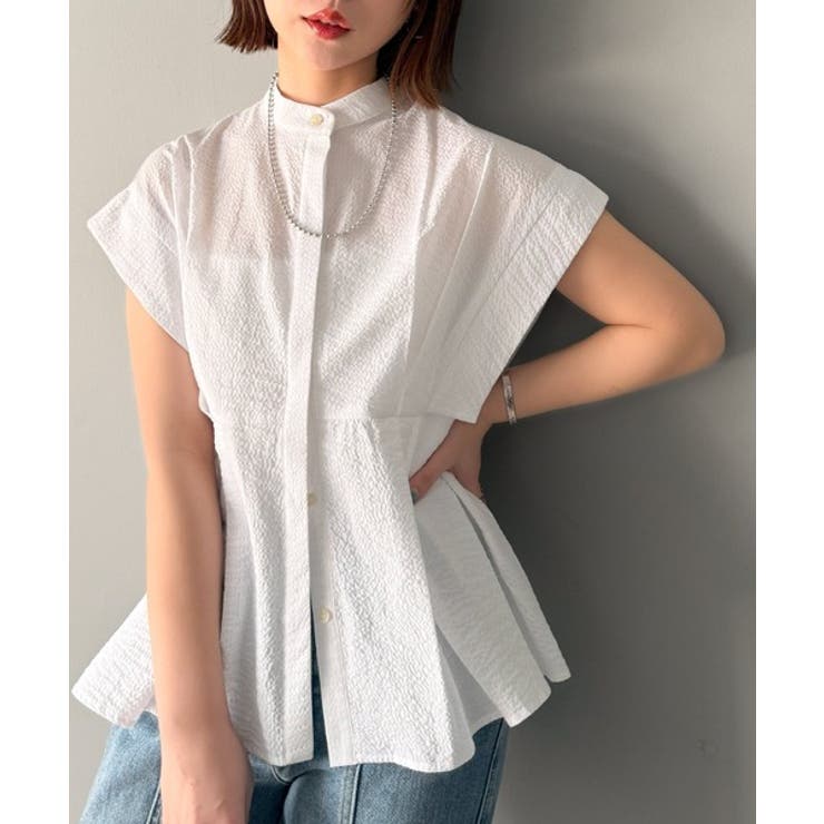 上品さとカジュアルのミックス。サッカー素材前後2wayバンドカラーウエストタック… | Classical Elf  | 詳細画像3 