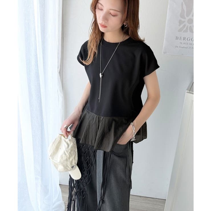 楽ちんなのに上品見え！裾フレア異素材切替フレンチスリーブブラウス | Classical Elf  | 詳細画像12 