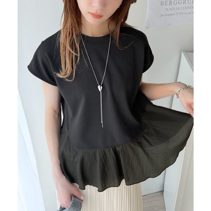 楽ちんなのに上品見え！裾フレア異素材切替フレンチスリーブブラウス | Classical Elf  | 詳細画像13 