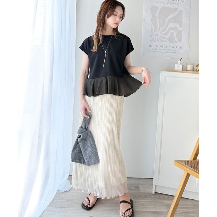 楽ちんなのに上品見え！裾フレア異素材切替フレンチスリーブブラウス | Classical Elf  | 詳細画像14 