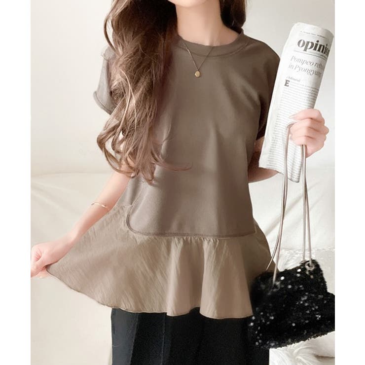 楽ちんなのに上品見え！裾フレア異素材切替フレンチスリーブブラウス | Classical Elf  | 詳細画像18 